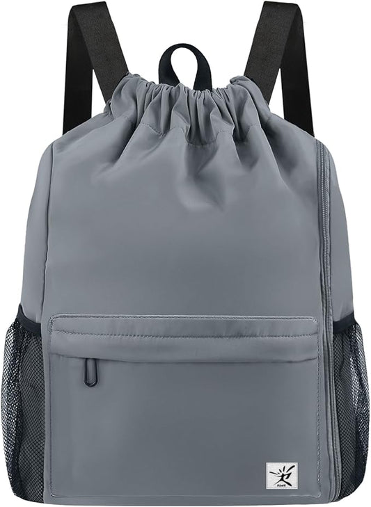 Drawstring Backpack with Mesh Pockets String Gym Bag Sackpack Sandproof Water Resistant Beach Backpack for Men Women