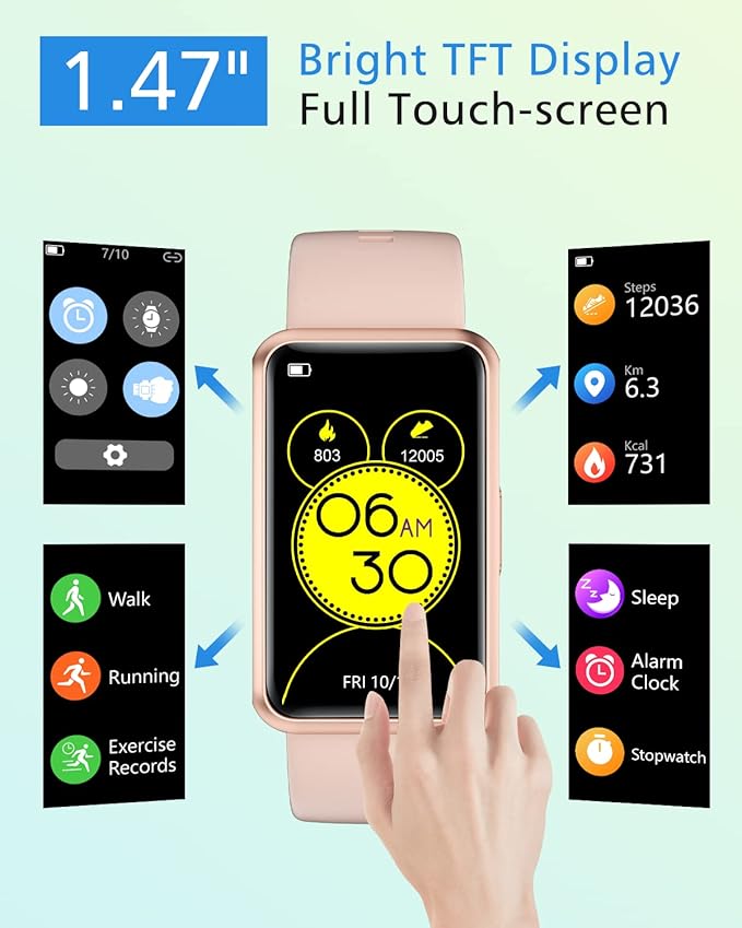 Fitness Tracker No Bluetooth No APP/Phone Required, Fitness Watch for Men Women Parents Pedometer Watch with Sleep Tracker Steps Counter Alarm Clocks IP68 Waterproof (Pink)