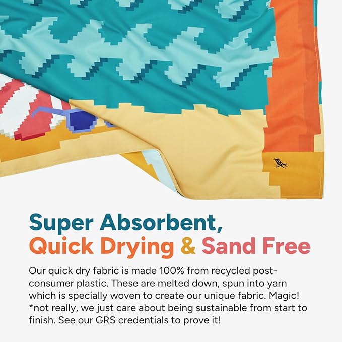 Dock & Bay Beach Towel - Quick Dry, Sand Free - Compact, Lightweight - 100% Recycled - Includes Bag - Build-A-Beach - Large (160x90cm, 63x35)