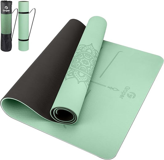 Yoga Mat Non Slip TPE Extra Wide Yoga Mat with Alignment Mark, 72"L x 32"W x 0.32"/0.24"Th (183cm x 80cm x 8mm/6mm), Anti-Tear Exercise Mat with Carrying Strap and Bag, Workout Mats for Yoga, Pilates