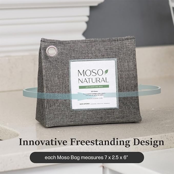 Moso Natural Air Purifying Bag 300g (10.58oz) Premium Bamboo Charcoal Odor Absorber for Home & Pet, Closet Odor Eliminator & Small Room Deodorizer, Charcoal Bags Last 2 Years, Unscented (5 Pack)