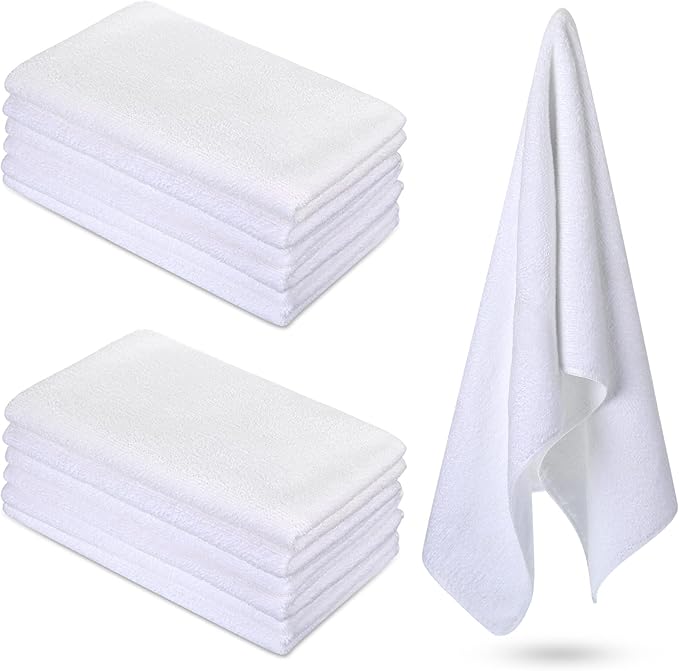 Handepo 12 Pcs Microfiber Workout Gym Towels, 360 GSM 12 x 30 Inch Gentle and Fast Drying Absorbent Towels for Men Women Yoga Travel Sports(White)