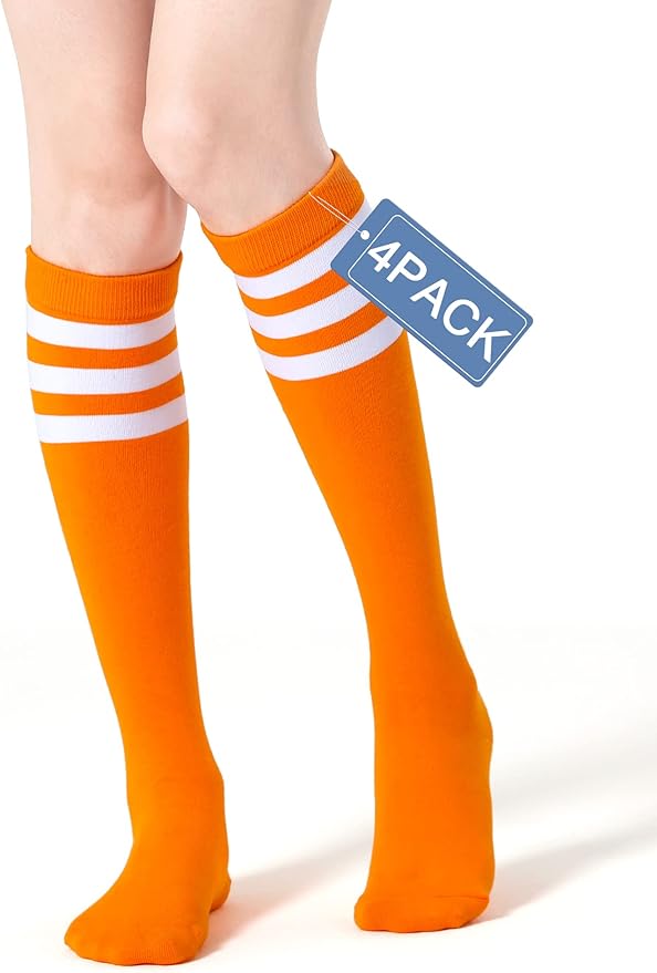 FITRELL Women's Knee High Socks Outdoor Sport Athletic Socks Casual Stripe Tube Socks 1-4 Pack