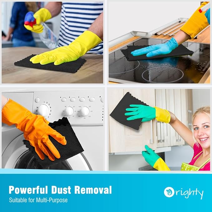 Orighty Black Microfiber Cleaning Cloth, 150 Pack Highly Absorbent Cleaning Supplies, Lint Free Kitchen Towels Cleaning Rags, Microfiber Towels for Cars, House, Window, 12x12 inch
