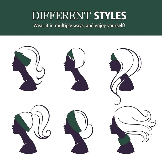 GiLi 2 Pack Wide Headbands for Women Boho African Knotted Non Slip Fashion Hair Bands Yoga Running Sports Workout Gym Head Wraps Elastic Soft Cotton Cloth Turbans Bandana for Girls (Dark Green, Teal)