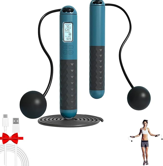 Indicatek Skipping Rope with Counter, Cordless Jump Rope, Smart Weighted Cord with Lcd Display, Adjustable Digital Counting Skipping Tool, Tangle-Free Wireless String for Fitness