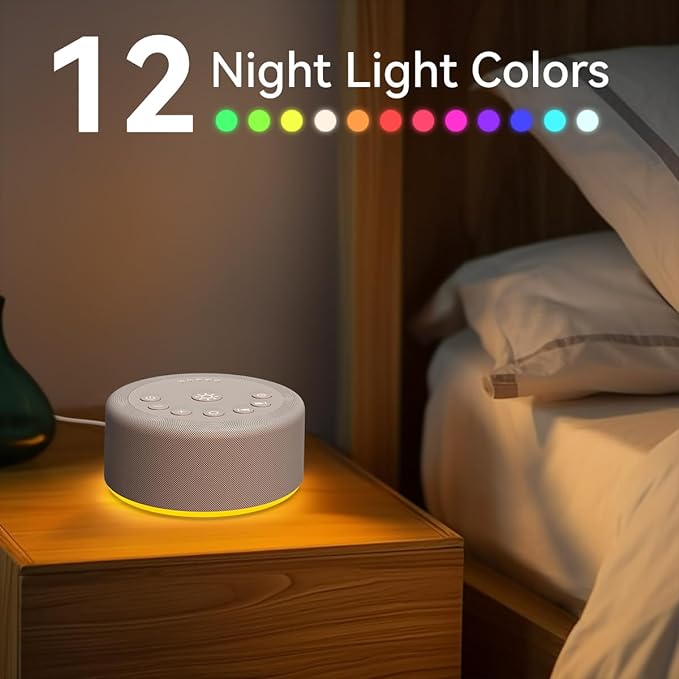 Sound Machine Night Light White Noise Machine 30 Non Looping Sounds 12 Lights 5 Timers 36 Adjustable Volume Memory Function Sleep Brown Noise Sounds Machine for Baby Kids Adult & Home Office Travel