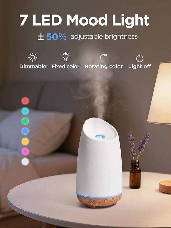 InnoGear 150ml Ceramic Oil Diffuser, Handcrafted Stone Essential Oil Diffuser Aromatherapy Diffusers Ultrasonic Cool Mist Humidifier Vaporizor 2 Mist Modes for Room Home, White Slope Cut Ceramic