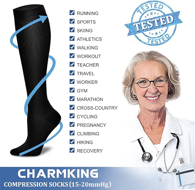CHARMKING Compression Socks for Women & Men Circulation (8 Pairs) 15-20 mmHg is Best Support for Athletic Running,Hiking