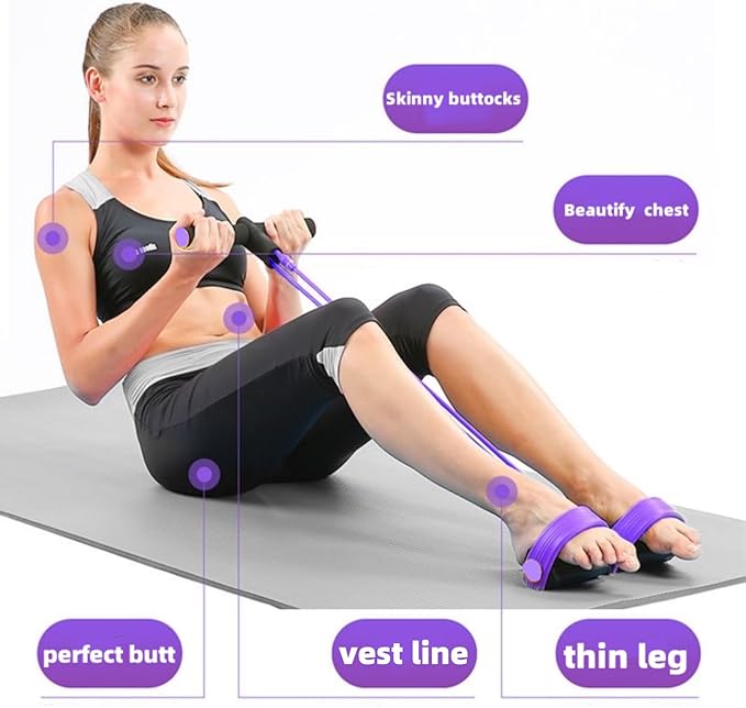 Resistance Bands for Exercise,6-Tube Elastic Yoga Pedal Puller Resistance Band, Natural Latex Tension Rope Fitness Equipment, for Abdomen/Waist/Arm/Leg Stretching Slimming Training (Purple)