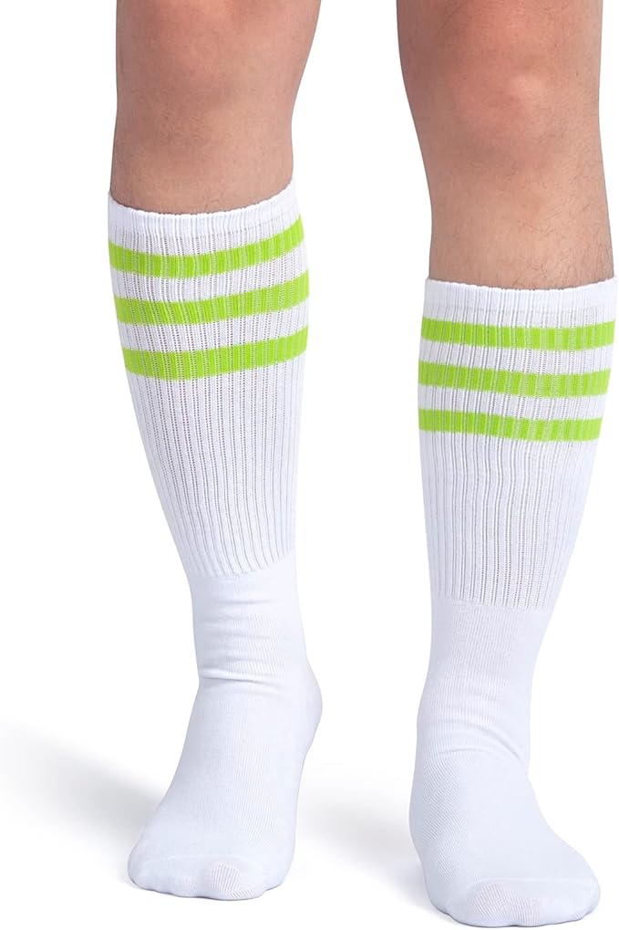 ONUPGO 5 Pieces Sweatbands Striped Socks Set Sports Headband Wristbands High Tube Socks 80s Accessories Costumes