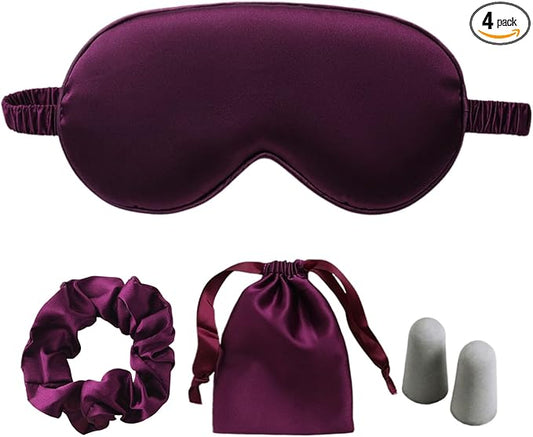 Silk Satin Sleeping Eye Mask, Dark Purple Sleep Eye Mask Night Blindfold for Women and Men, Soft Breathable Blackout Eyeshade Eye Cover for Travel, Wedding Bridesmaid Gift