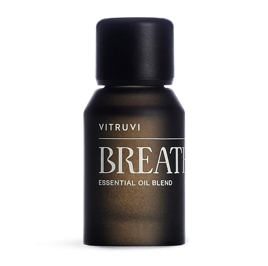 Vitruvi Breathe Minty and Cooling Essential Oil Blend with Peppermint, Cajeput, Eucalyptus, and Tea Tree Oil (0.5 Fl oz)