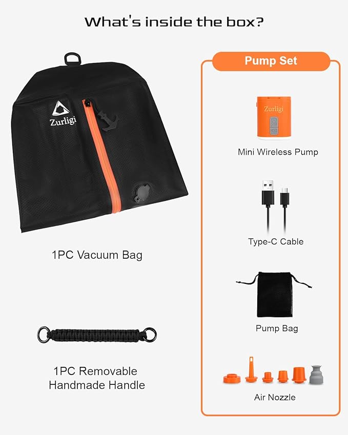 Zurligi Vacuum Compression Bags with Pump for Travel - Reusable, Portable Travel Pack Vacuum Bag Kit for Suitcases, Backpack