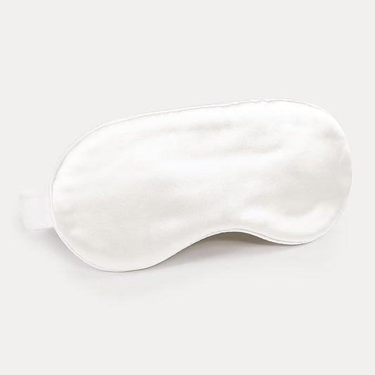 Luxury Silk Sleep Mask with 22mm Mulberry Silk, Velvet Elastic Band, Heat Therapy Pocket, and Travel Pouch, White Color