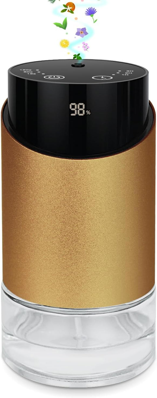 Waterless Essential Oil Diffuser Aromatherapy Scent Diffusers for Home Large Room, Bedroom, Car, Office, Desk, Battery Operated Mini Portable Air Freshener, 3 Countdown Timers & 3 Mist Levels