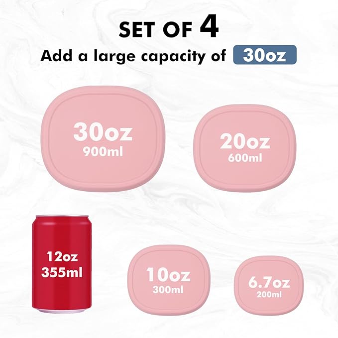 Anatole Silicone Food Storage Containers 4 Pcs Lunch Bento Box with Lids Leakproof Dishwasher Microwave Oven Freezer Safe BPA Free CPC Certified (30oz 20oz 10oz 6.7oz)