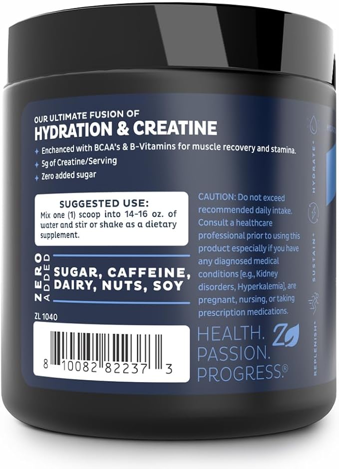 Zeal Electrolyte Powder w/Micronized Creatine (30 Servings | Fruit Punch) w 0 Sugar +BCAAs +B-Vitamins Electrolyte Supplement w Potassium Zinc & Magnesium for Hydration - Keto Electrolyte