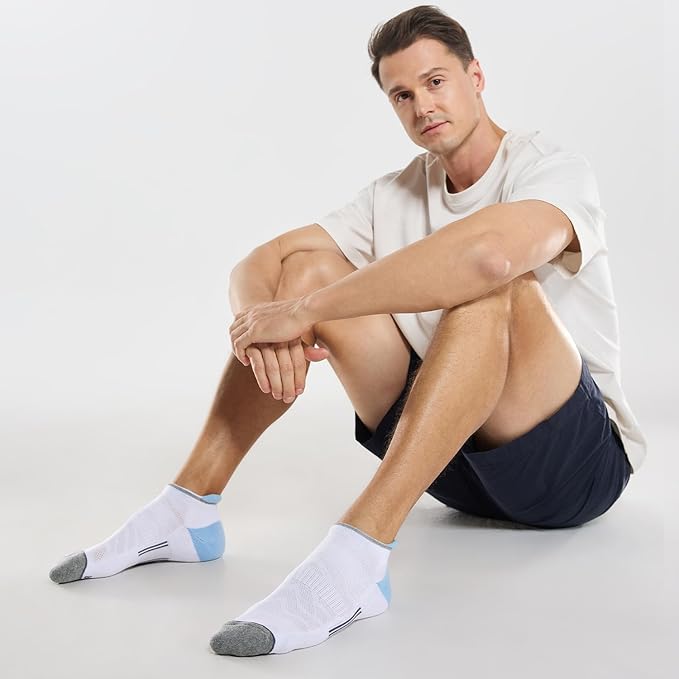 FITRELL Men's 6 Pack Ankle Running Socks Low Cut Cushioned Athletic Sports Socks 7-9/9-12/12-15