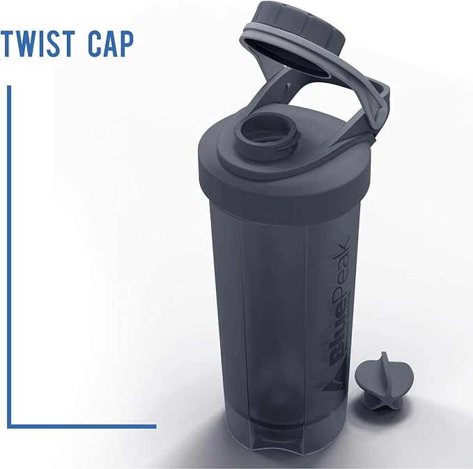 BluePeak Protein Shaker Bottle 28 oz with Twist Cap, Strong Loop Top, BPA Free, Dishwasher Safe, Shaker Balls Included - On-The-Go Large Protein Shakers (3 Pack - Red, Blue, Gray)