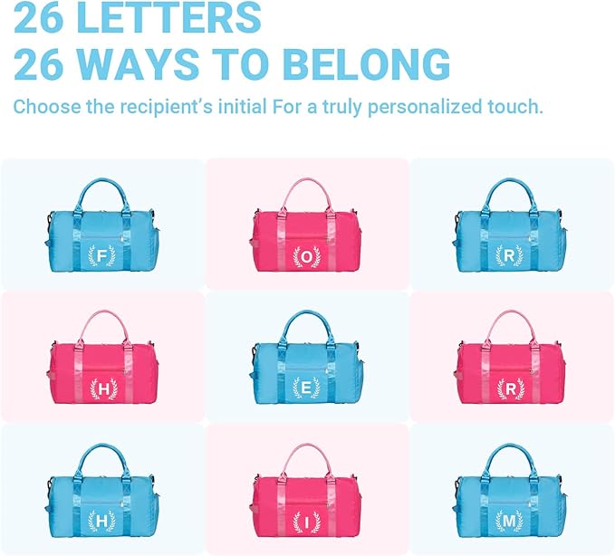 Gym Bag for Women, Personalized Duffle Bag with Shoe Compartment, Sports Bag for Yoga & Dance with Wet Pocket and Mat Strap(AquaBlue,L)