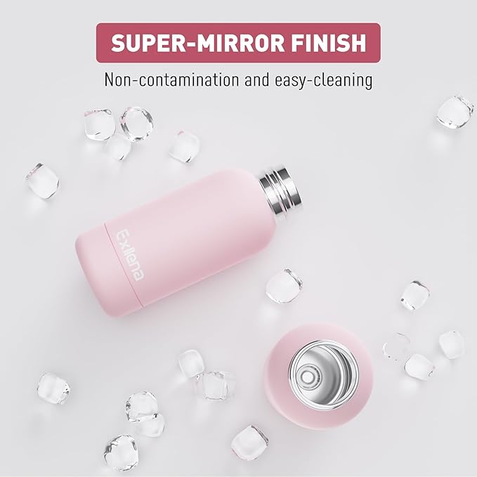 Small Water Bottle 12oz with Clip, Double Wall Stainless Steel Vacuum Small Insulated Water Bottle Keeps Drinks Cold 24 Hrs/Hot 12 Hrs for Kids Handbag School BPA Free (Pink)