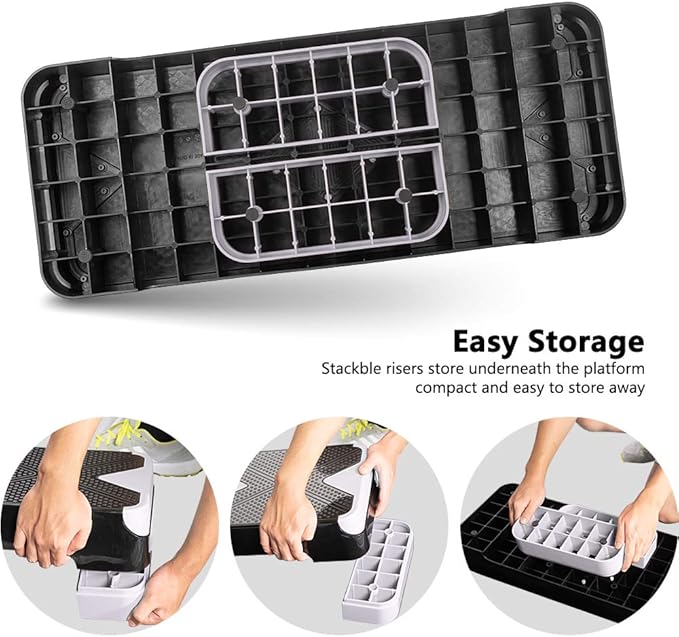 Adjustable Workout Aerobic Stepper, Aerobic Exercise Step Platform with 2 Risers, Exercise Step Deck for Fitness, 26.5" Trainer Stepper with Non-Slip Surface Home Gym & Extra Risers Options