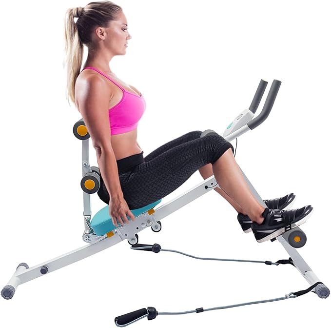 Ab Workout Equipment, Foldable Core Abs Exercise Machine Adjustable Ab Machine Full Body Workout with Resistance Bands & LCD Display for Home Gym