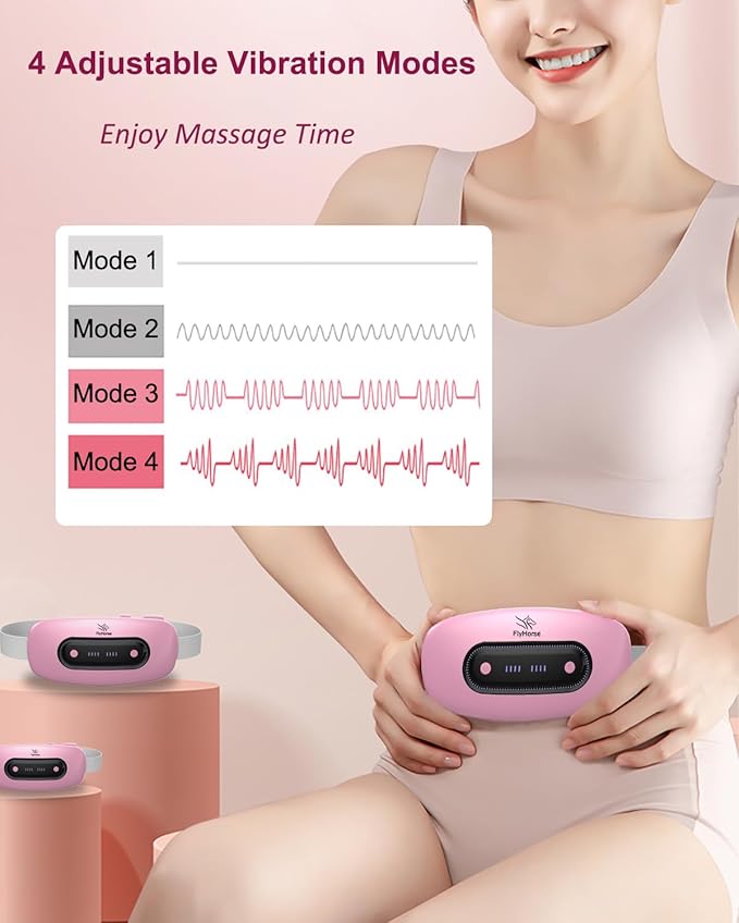 Electric Heating Pad, Portable Cordless Menstrual Heating Pad with 4 Heat Levels and 4 Massage Modes, Fast Large Heating Belly Wrap Belt for Cramps, Back Pain Relief Gifts for Women Girls Her (Pink)