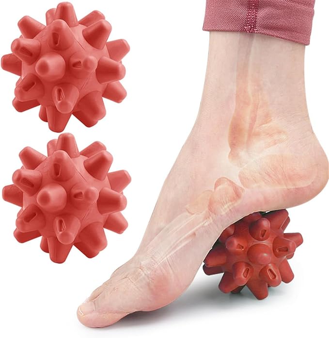 Massage Roll Balls, 2 Pack Spiky Massage Balls Deep Tissue Trigger Point and Myofascial Release for Plantar Fasciitis Relief, Muscle Recovery, 2.8 Inch Diameter (Red)