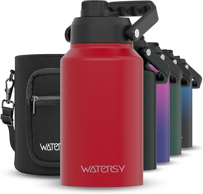 2/3 Gallon Water Bottle Insulated(Cold for 48 Hrs),BPA Free&Leak Proof,87oz Stainless Steel Water Jug/Flask,Big thermo,Large Water Bottle with Handle for Gym,Hiking,Camping,Red