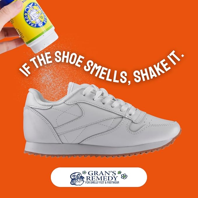Gran's Remedy Cooling Foot and Shoe Deodorizer Powder - Effective Odor Eliminator - Moisture Absorbing Travel Size Foot Powder - Soothing Relief for Shoes and Feet