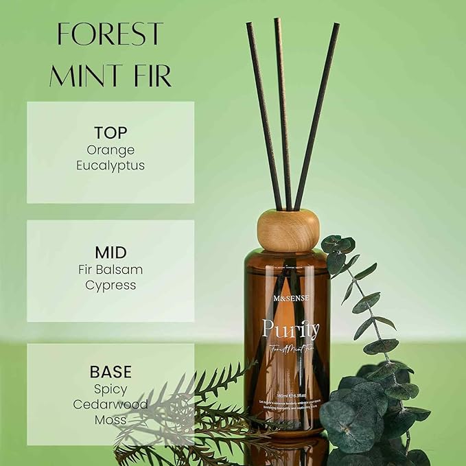 M&SENSE Forest Mint Fir Scent Diffuser: 6.3 fl oz Lime & Lemon Aroma Set with Light & Subtle Fragrance, Long-Lasting Non-Toxic Natural Essential Oil Diffuser for Office Shelf Decor Small Spaces ﻿