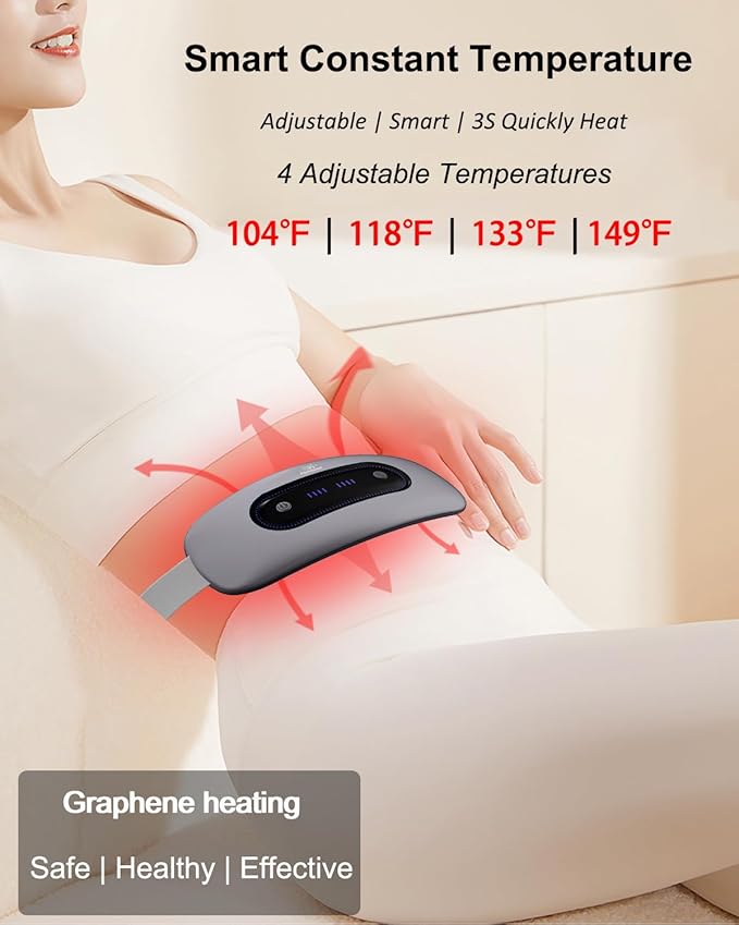 Electric Heating Pad,Portable Cordless Menstrual Heating Pad with 4 Heat Levels and 4 Massage Modes, Fast Large Heating Belly Wrap Belt(Grey)