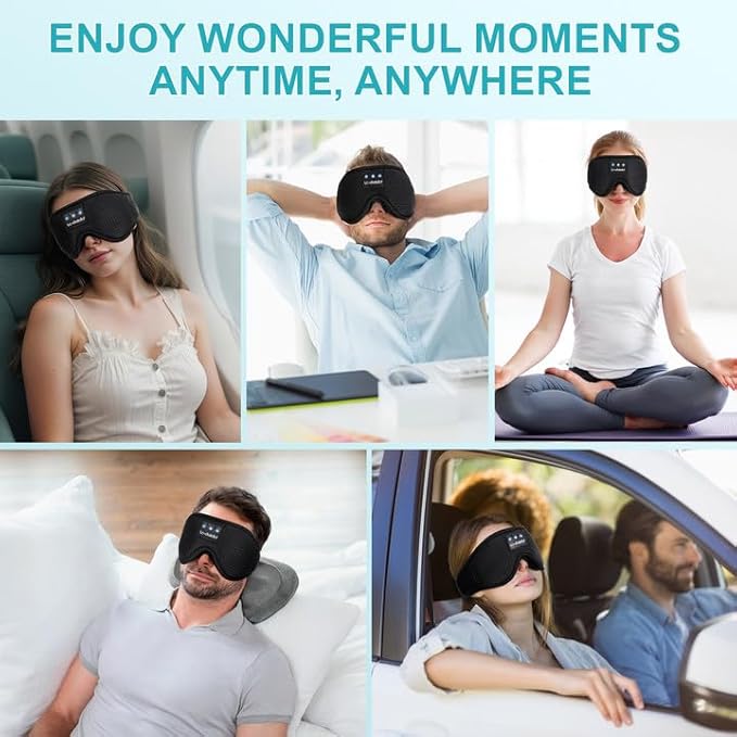 LC-dolida Sleep Headphones, 3D Sleep Mask Bluetooth Wireless, Sleeping Headphones for Side Sleepers Sleep Eye Mask Music Weighted Sleeping Mask Meditation Gifts for Men Women (Black)