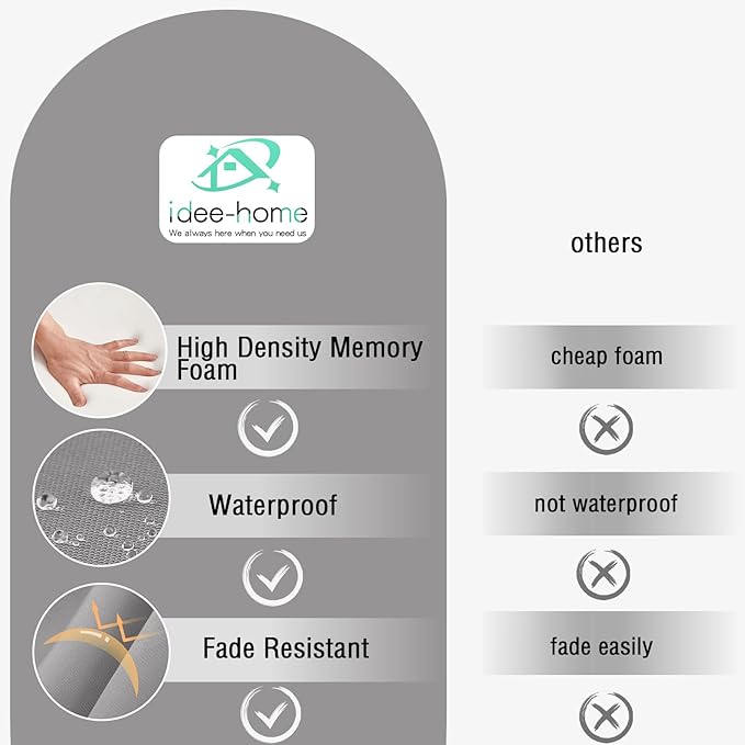 idee-home Outdoor Bench Cushion Waterproof, Bench Cushions for Outdoor Furniture, Patio Porch Swing Replacement Seat Pad with Ties for Garden Backyard, 59 x 18 Inch Grey