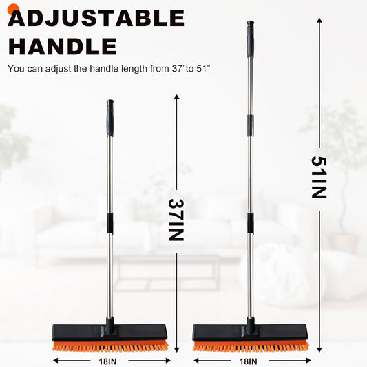 18" Push Broom Outdoor with Rubber Squeegee,Heavy Duty Broom Brush with Handle,Stiff Bristles for Patios and Deck Dirt Garage Warehouse Driveway Concrete Floor Cleaning Scrubbing