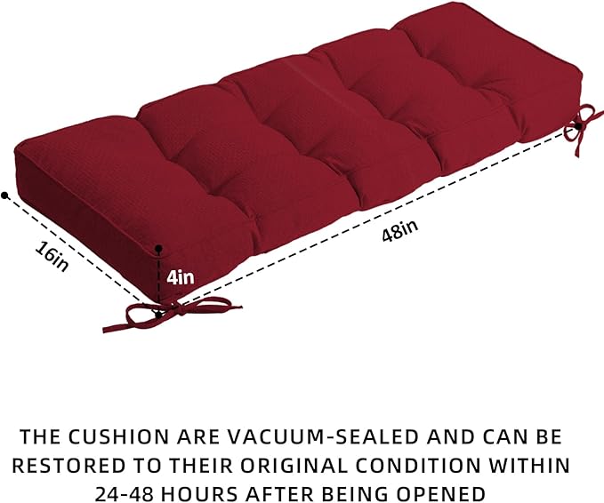 Detiblue Bench Cushion for Indoor Furniture，48x16x4Inch Tufted Bench Seat Cushion with Non-Slip, Comfortable and Durable for Shoe/Entryway/Storage with Cushion（CrossLinen Deep Red）