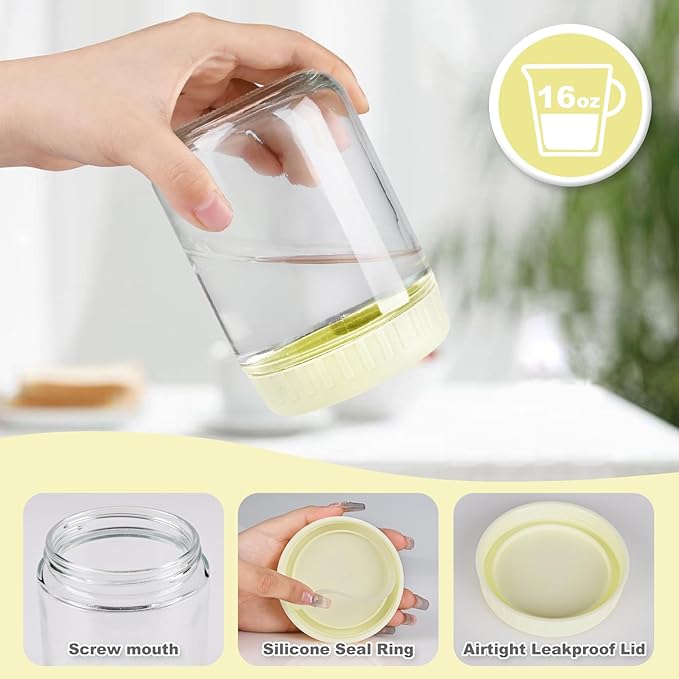 Overnight Oats Containers with Lids, 16oz Glass Jars with Lids 8 pcs, Milk White, Wide Mouth Mason jars for Salad, Yogurt, Snacks, Meal Prep