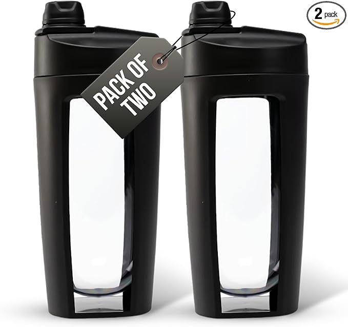 Odor-Free Fitness Bottle with Screw Lid – Round Shape, Leakproof, Eco-Friendly, Reusable Protein Shaker & Smoothie Bottle – Black, Blue, Pink, Beige, White, Purple (Black, Pack Of 2)