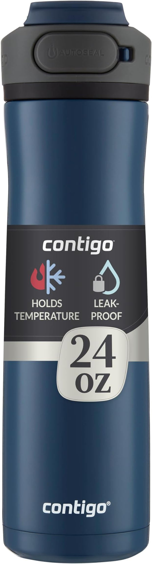 Contigo Cortland Chill 2.0 Blueberry Stainless Steel Water Bottle Vacuum-Insulated Spill-Proof Lid 24oz Ideal for Hot or Cold Drinks Interchangeable Lid Perfect for Kids & Adults