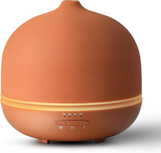 Wanlola Stone Diffusers for Essential Oils Large Room,500ml Handmade Ceramic Diffuser with 4 Timer & 10 Ambient Light Settings for Home Office (Terracotta)