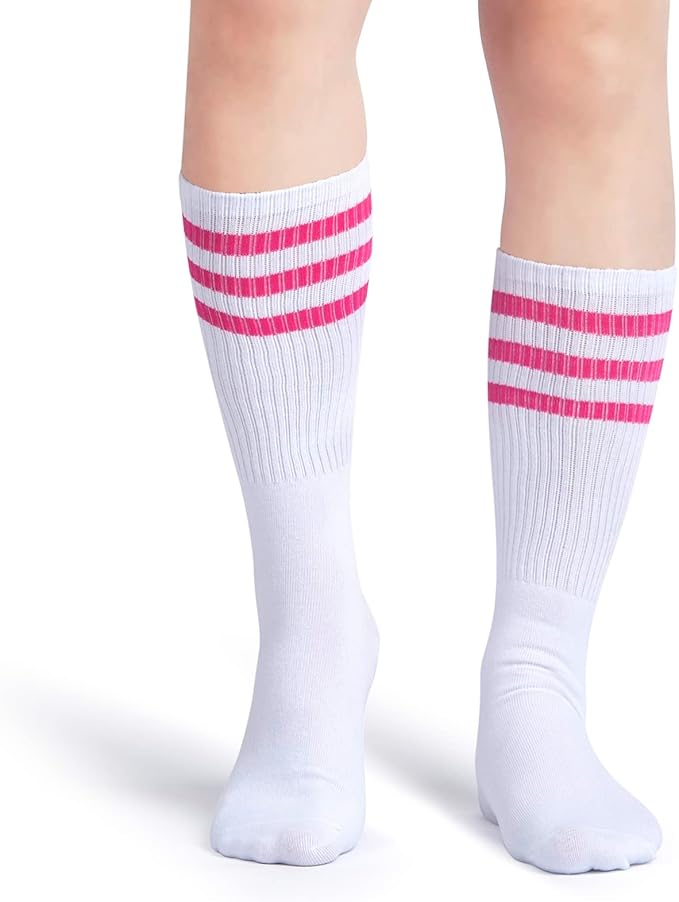 ONUPGO 5 Pieces Sweatbands Striped Socks Set Sports Headband Wristbands High Tube Socks 80s Accessories Costumes