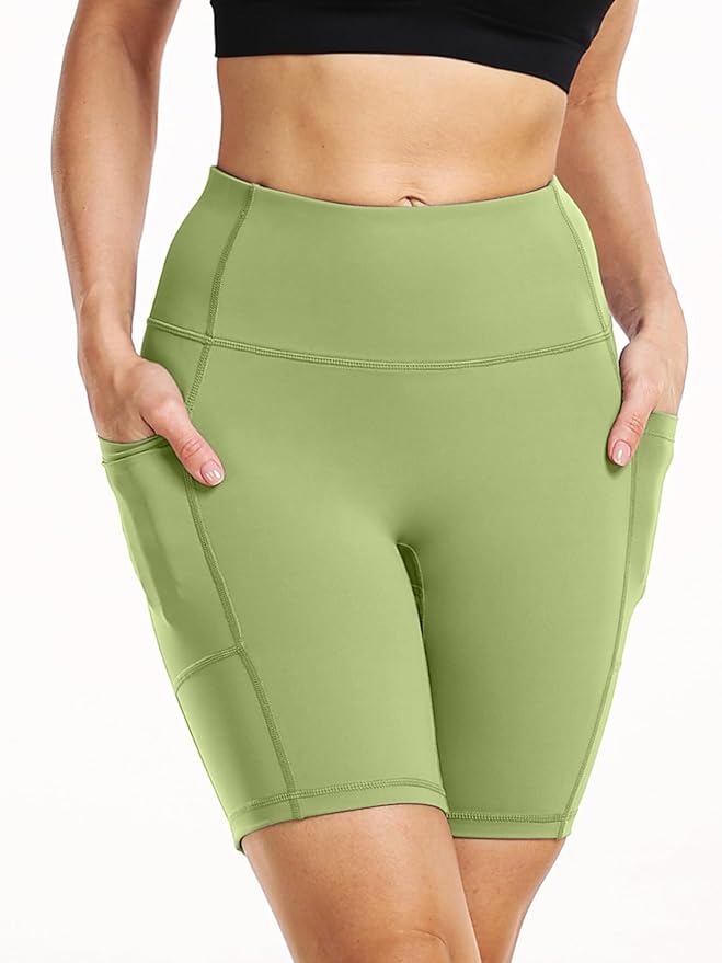 CADMUS Women's High Waist Spandex Yoga Shorts for Bike Running Two Side Pockets