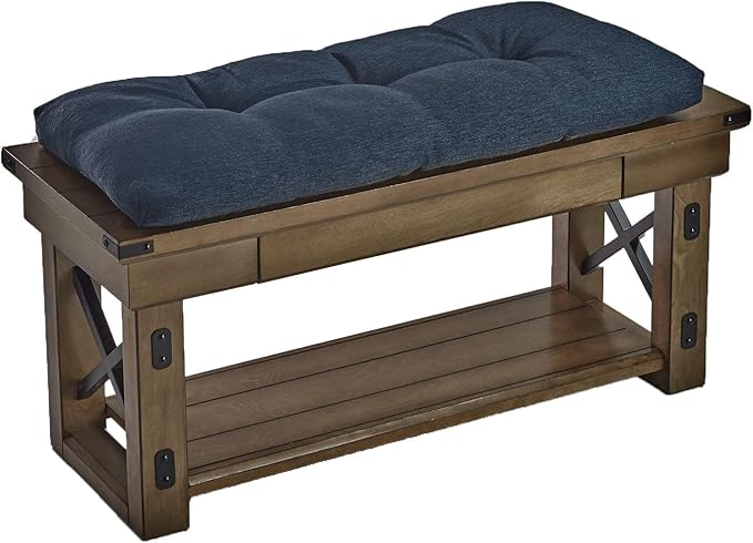 Klear Vu The Gripper Omega Non-Slip Tufted Bench Cushion for Indoor Furniture, Entryway Storage, Bay Window, Corner Nook or Piano Seat, 35 Inches, 03 Indigo