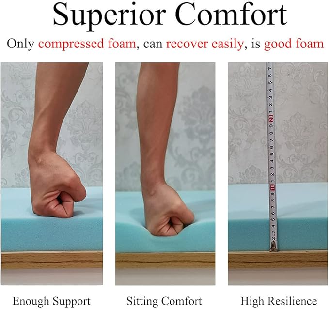 Memory Foam Chair Pads Non Slip Bottom Indoor Settee Cushion Piano Bench Seat Cushions 36 x 18 inch, Grey