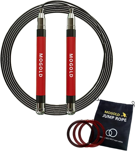 2-in-1 Speed Rope: 2mm for Boxing/MMA & 3mm for CrossFit - Tool-Free Adjustable Cable System with Dual Bearings - Sweatproof Hybrid Grip for High-Intensity Training