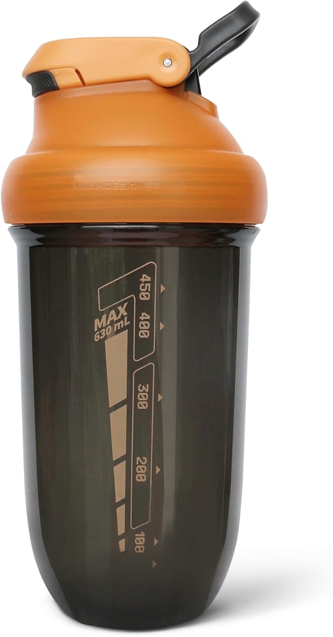 20 oz protein shaker bottle, TRITAN Plastic, BPA/BPS Free Whey Protein Drink Cups for Pre-Workout and Gym, Blender Shaker for Blending Protein Shakes, Overnight Oats and Smoothies (orange)