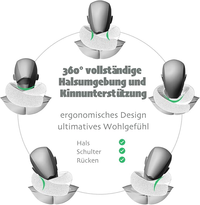 Ergonomic Travel Neck Pillow with Stowable Hood,Neck Pillow Airplane,Premium Memory Foam,360º Contoured Design,Washable Cover,Complete Travel Set,Ideal for Airplane,Car and Office