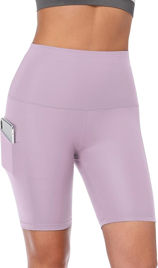 CADMUS Women's High Waist Spandex Yoga Shorts for Bike Running Two Side Pockets